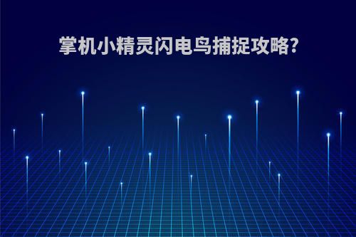 掌机小精灵闪电鸟捕捉攻略?