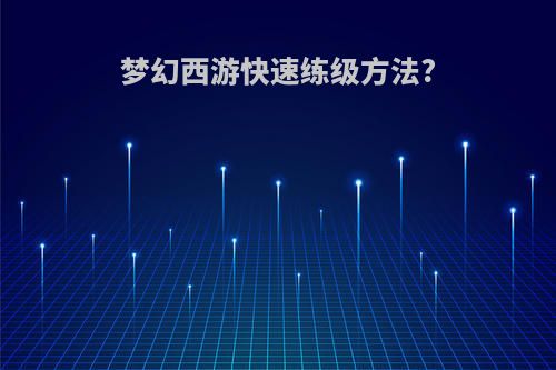 梦幻西游快速练级方法?