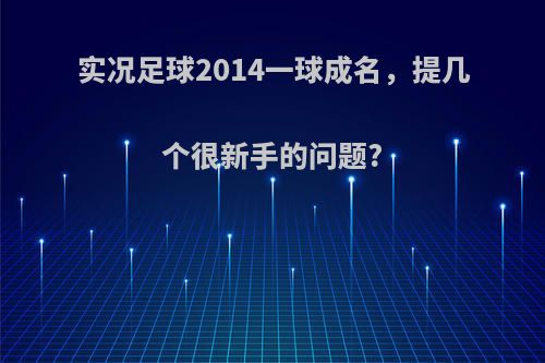 实况足球2014一球成名，提几个很新手的问题?